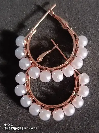 women`s light weight hoop earrings(pearl style)-thumb2