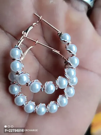 women`s daily wear hoop earrings(pearl style)