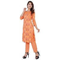 Women's Printed Straight Orange Rayon Kurta Bottom Set-thumb2