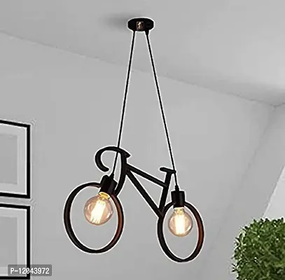 ERCOLE Metal Antique Cycle Shape Hanging Ceiling Pendant Light for Home Decor Living Room - Black, No Bulbs