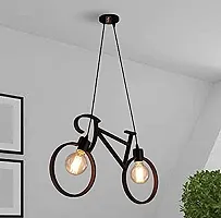 ERCOLE Metal Antique Cycle Shape Hanging Ceiling Pendant Light for Home Decor Living Room - Black, No Bulbs-thumb1