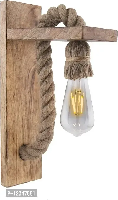 ERCOLE Rope Wall Hanging Wood Light for Home Decoration (Brown) - Pack of 1-thumb0