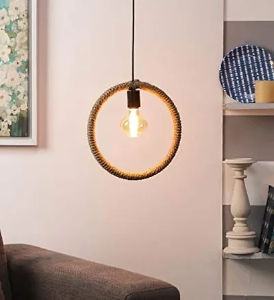 Ercole? Round Rope Hanging Ceiling Light Rope Light (Brown, Bulb Not Included)
