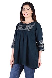 Rayon Round Neck women Embroidery Tops-thumb1