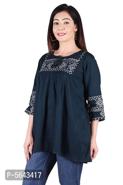 Rayon Round Neck women Embroidery Tops-thumb2