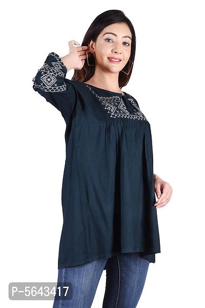 Rayon Round Neck women Embroidery Tops-thumb3