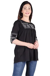 Rayon Round Neck Black women Embroidery Tops-thumb2