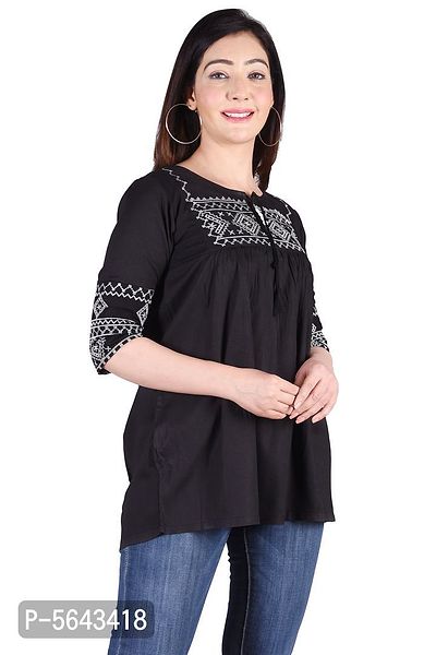 Rayon Round Neck Black women Embroidery Tops-thumb3