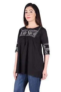 Rayon Round Neck Black women Embroidery Tops-thumb1