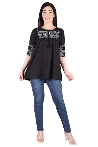 Rayon Round Neck Black women Embroidery Tops-thumb4