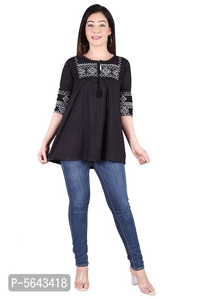 Rayon Round Neck Black women Embroidery Tops-thumb5