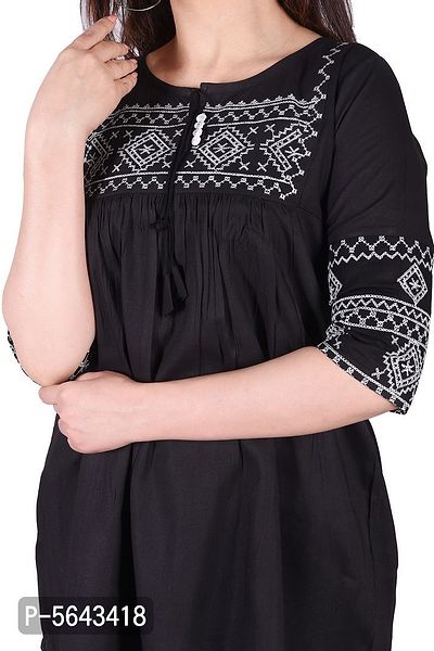 Rayon Round Neck Black women Embroidery Tops-thumb4