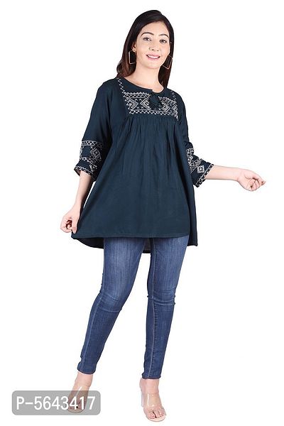 Rayon Round Neck women Embroidery Tops-thumb5