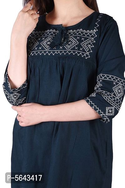 Rayon Round Neck women Embroidery Tops-thumb4