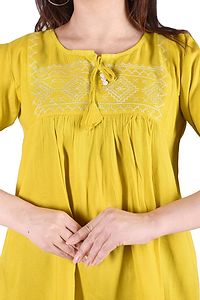 Rayon Round Neck Yellow women Embroidery Tops-thumb3