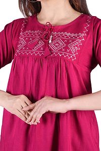 Rayon Round Neck Pink women Embroidery Tops-thumb3