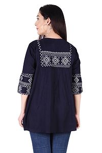 Rayon Round Neck Blue women Embroidery Tops-thumb4