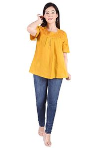 Rayon Round Neck Yellow women Embroidery Tops-thumb4