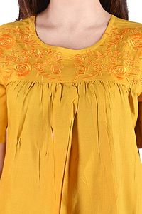 Rayon Round Neck Yellow women Embroidery Tops-thumb3