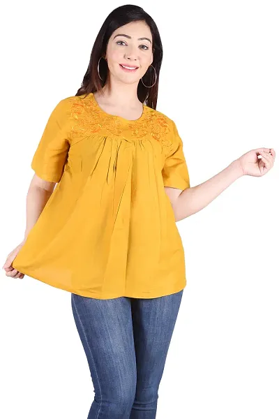 Rayon Round Neck women Embroidery Tops