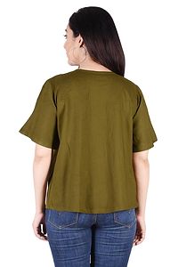 Rayon Round Neck Green women Embroidery Tops-thumb1