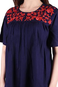 Rayon Round Neck Blue women Embroidery Tops-thumb3