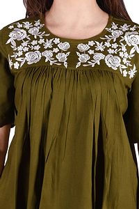 Rayon Round Neck Green women Embroidery Tops-thumb4