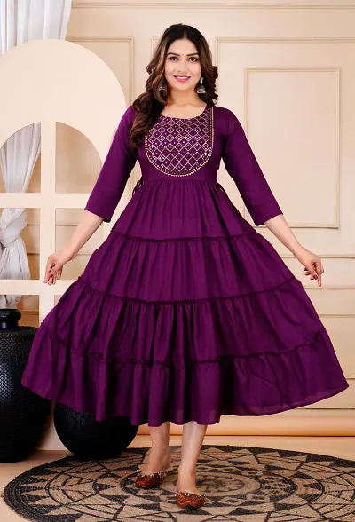 Elegant Rayon Solid Anarkali Kurta For Women