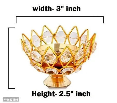 Brass Flower Crystal Diya Akhand Jyoti Oil Lamp for Home Temple Puja Decor Gifts Pack of 4 (Crystel Bowl, 4 pcs)-thumb2