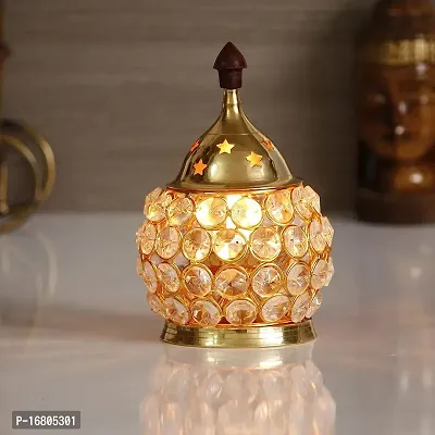 Crystal and Brass Akhand Diya, Gold, One Size