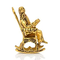 Metal Lord Ganesh Reading Ramayana Statue Hindu God Ganesha Ganpati Sitting on Swinging Chair Idol Sculpture for Office Home Gifts Decor(Size: 5.5 Inches, Golden Antique Finish)-thumb1