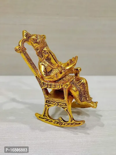 Metal Lord Ganesh Reading Ramayana Statue Hindu God Ganesha Ganpati Sitting on Swinging Chair Idol Sculpture for Office Home Gifts Decor(Size: 5.5 Inches, Golden Antique Finish)-thumb4