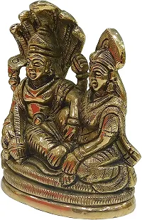 God Lord Vishnu and Goddess Lakshmi Seated on Sheshnag Metal Statue for Diwali, Temple, Gold-thumb1