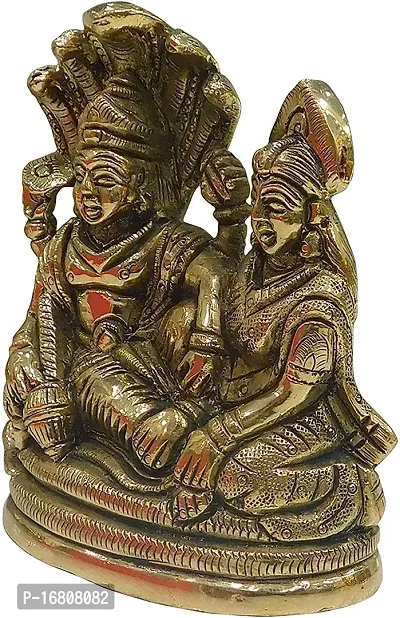 God Lord Vishnu and Goddess Lakshmi Seated on Sheshnag Metal Statue for Diwali, Temple, Gold-thumb2