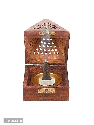 Handmade Rosewood Wooden Incense Sticks Pyramid Box Fragrance Stand Holder Agarbatti Dhoop (3 Inch;Brown)-thumb0
