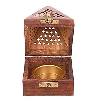 Handmade Rosewood Wooden Incense Sticks Pyramid Box Fragrance Stand Holder Agarbatti Dhoop (3 Inch;Brown)-thumb2