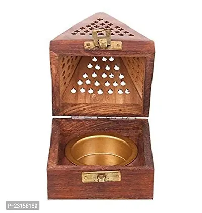 Handmade Rosewood Wooden Incense Sticks Pyramid Box Fragrance Stand Holder Agarbatti Dhoop (3 Inch;Brown)-thumb3