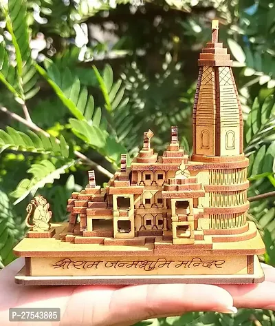 Shri Ram Mandir Ayodhya 3D Model Wooden Hand Carved Temple 5 inches Decorative Showpiece Wood Temple for Gift-thumb0