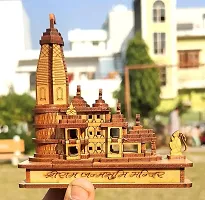 Shri Ram Mandir Ayodhya 3D Model Wooden Hand Carved Temple 5 inches Decorative Showpiece Wood Temple for Gift-thumb1