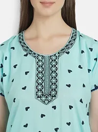 Girls and Moms Women Rayon Heart Print Nighty | Nightgown | Maxi | with Pocket | Embrodiery Neck (Large, Aqua Blue)-thumb4