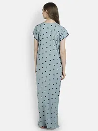 Girls and Moms Women Rayon Heart Print Nighty | Nightgown | Maxi | with Pocket | Embrodiery Neck (Large, Greyish Blue)-thumb3