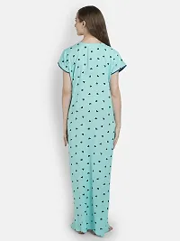 Girls and Moms Women Rayon Heart Print Nighty | Nightgown | Maxi | with Pocket | Embrodiery Neck (Large, Aqua Blue)-thumb3