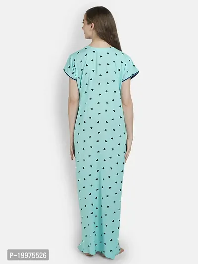 Girls and Moms Women Rayon Heart Print Nighty | Nightgown | Maxi | with Pocket | Embrodiery Neck (Large, Aqua Blue)-thumb4