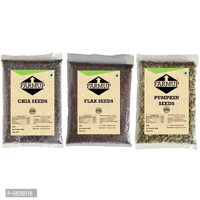 FARMUP Super Seeds Pack (Chia Seeds - 200g | Flax Seeds - 200g | Pumpkin Seeds - 200g) 200g Each Pack of 3