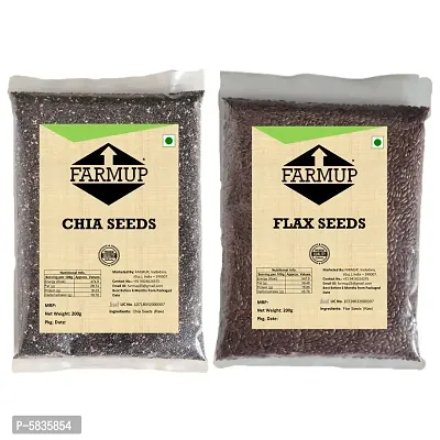 FARMUP Super Seeds Pack Omega-3 Low Calories (Chia Seeds - 200g | Flax Seeds - 200g) 200g Each Pack of 2