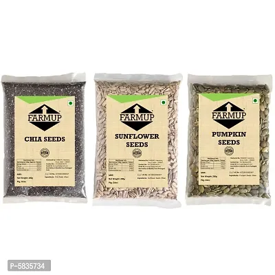 FARMUP Super Seeds Pack (Chia Seeds - 200g | Sunflower Seeds - 200g | Pumpkin Seeds - 200g) 200g Each Pack of 3-thumb0