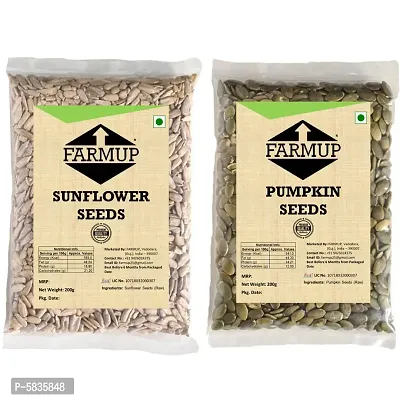 FARMUP Super Seeds Pack, Protein Rich Omega 6 (Sunflower Seeds - 200g | Pumpkin Seeds - 200g) 200g Each Pack of 2  (400 g, Pack of 2)-thumb0
