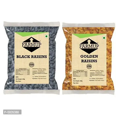 FARMUP Dried Raisins Pack (Golden Raisins - 200g | Black Raisins - 200g) Pack of 2