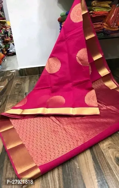 Stylish Pink Silk Blend Saree with Blouse piece For Women