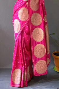 Stylish Pink Silk Blend Saree with Blouse piece For Women-thumb1